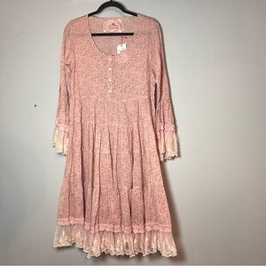 Jeanne D’Arc Living JDL Praise Midi Dress Pink Lace Cotton Size Small NWT